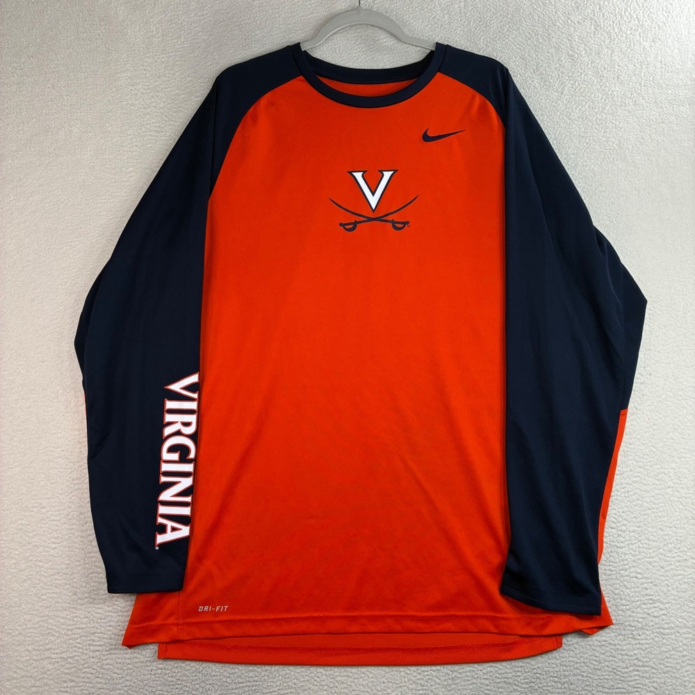 Nike Virginia Cavaliers Long Sleeve Shirt Men 2XL Orange Blue Elite Y2K Workout